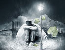 合成街灯下淋雨的天使