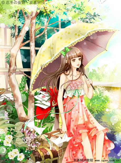 鼠绘撑伞的可爱女孩_PS家园网