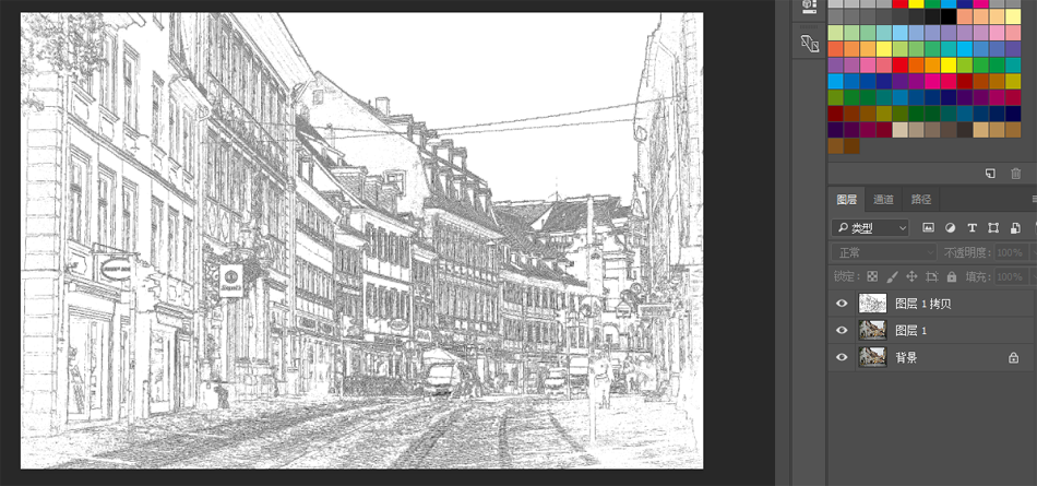 PS濾鏡把城市建筑照片轉(zhuǎn)成素描線稿效果