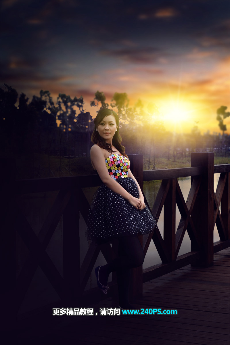 ps給外景女孩添加夕陽(yáng)美景效果
