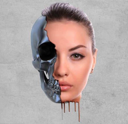 PS合成正在融化的创意恐怖头像照片