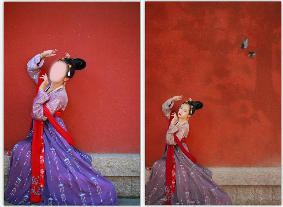 Photoshop给红墙古风美女添加纸张纹理效果,PS教程,PS家园网