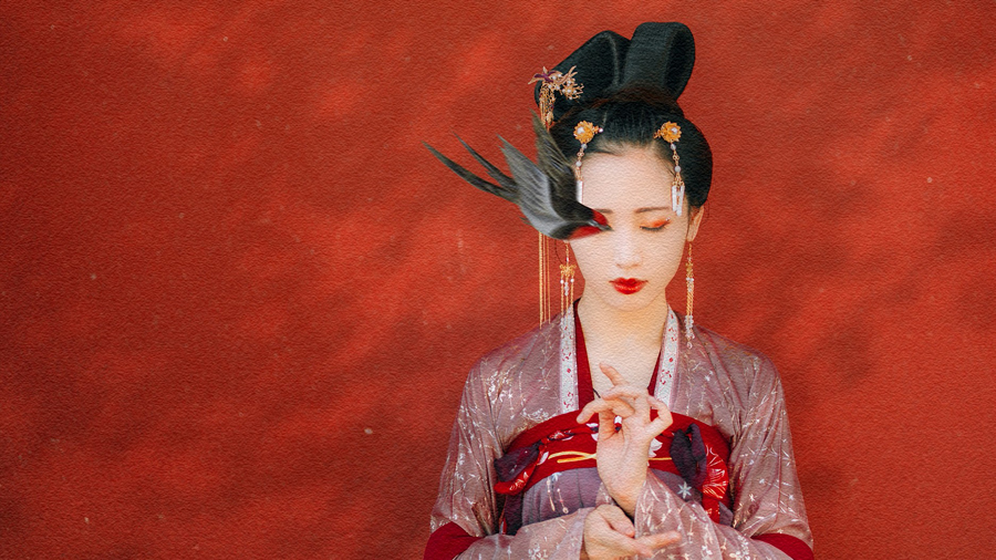 Photoshop给红墙古风美女添加纸张纹理效果,PS教程,PS家园网