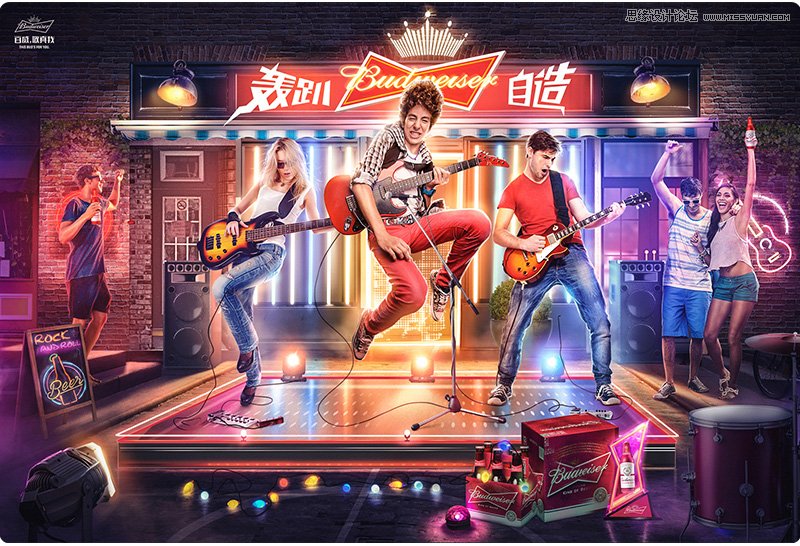 Photoshop设计霓虹灯光主题的人像海报,PS教程,PS家园网
