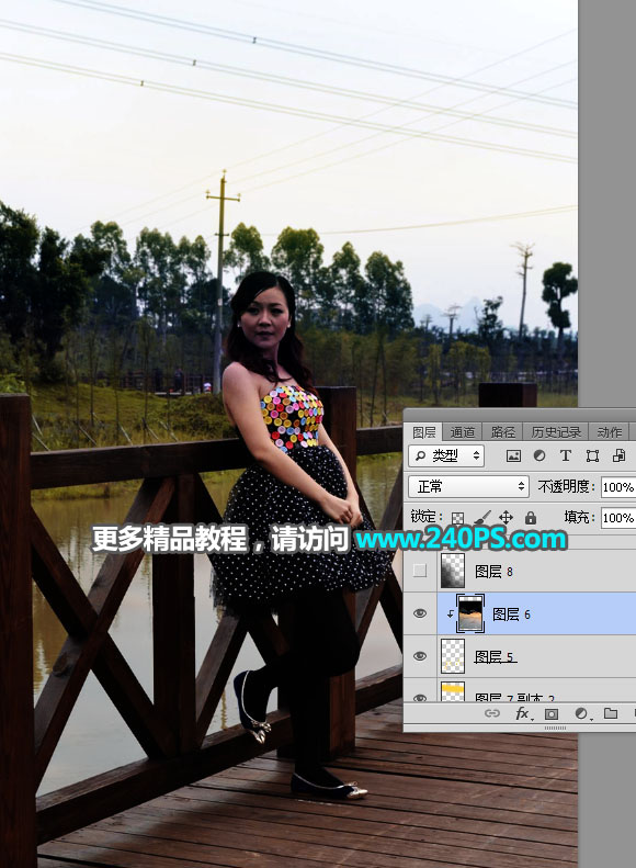 Photoshop给外景女孩添加夕阳美景效果,PS教程,PS家园网