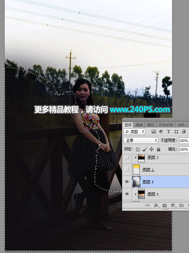 Photoshop给外景女孩添加夕阳美景效果,PS教程,PS家园网
