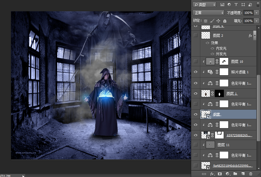 Photoshop创意合成冷色风格的魔法师,PS教程,PS家园网