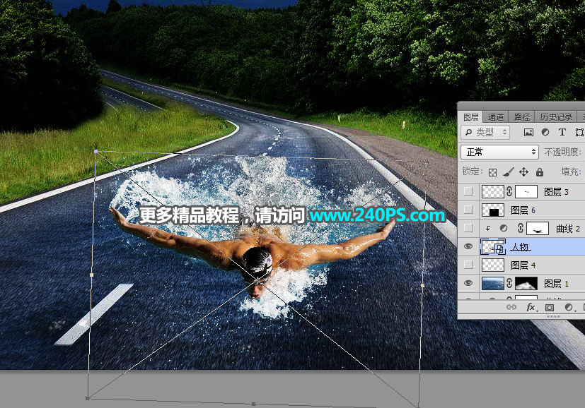 Photoshop创意合成在公路上游泳的运动员,PS教程,PS家园网