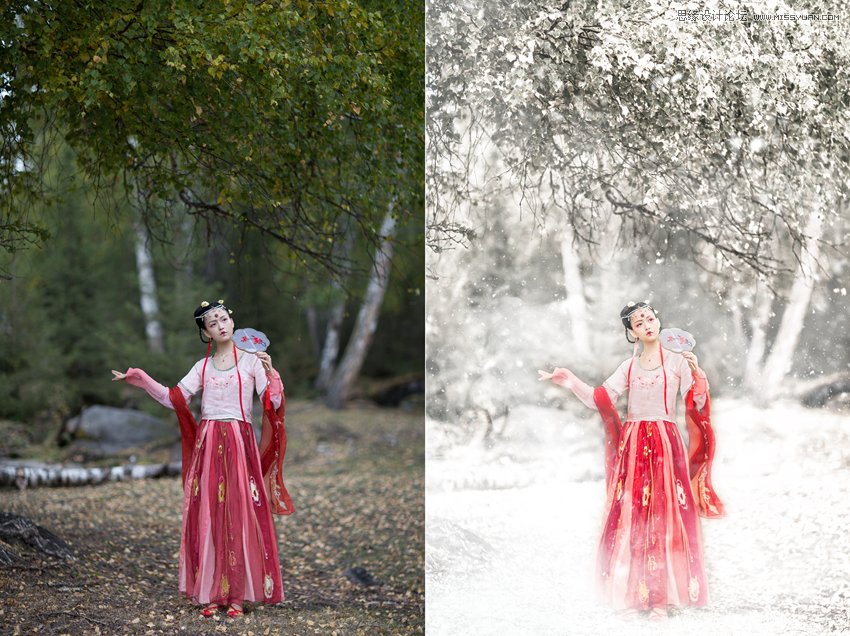 Photoshop给冬季外景人像添加雪景特效,PS教程,PS家园网