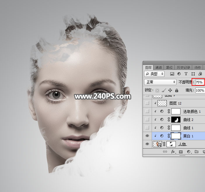 Photoshop制作水墨喷溅效果的美女头像,PS教程,PS家园网