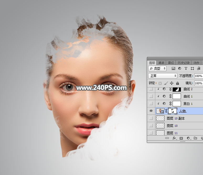 Photoshop制作水墨喷溅效果的美女头像,PS教程,PS家园网