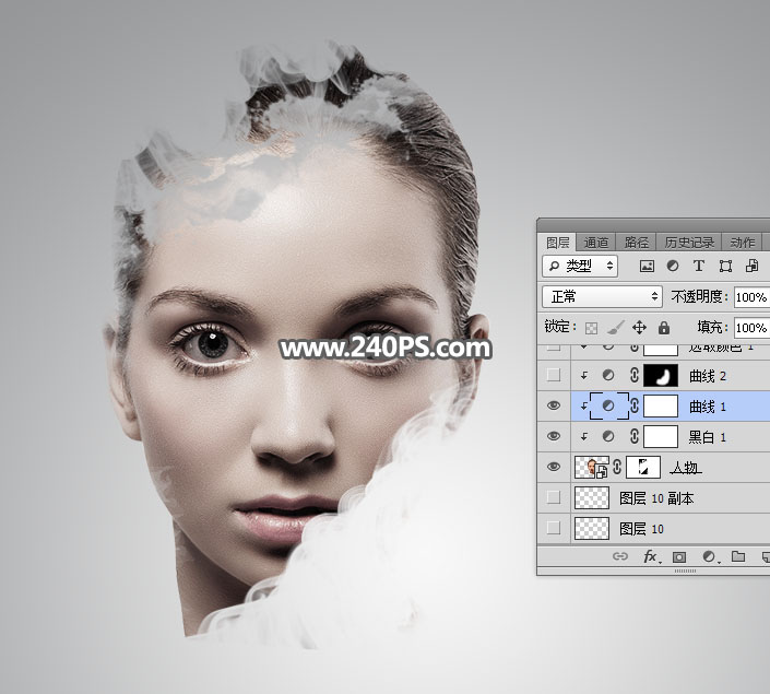 Photoshop制作水墨喷溅效果的美女头像,PS教程,PS家园网