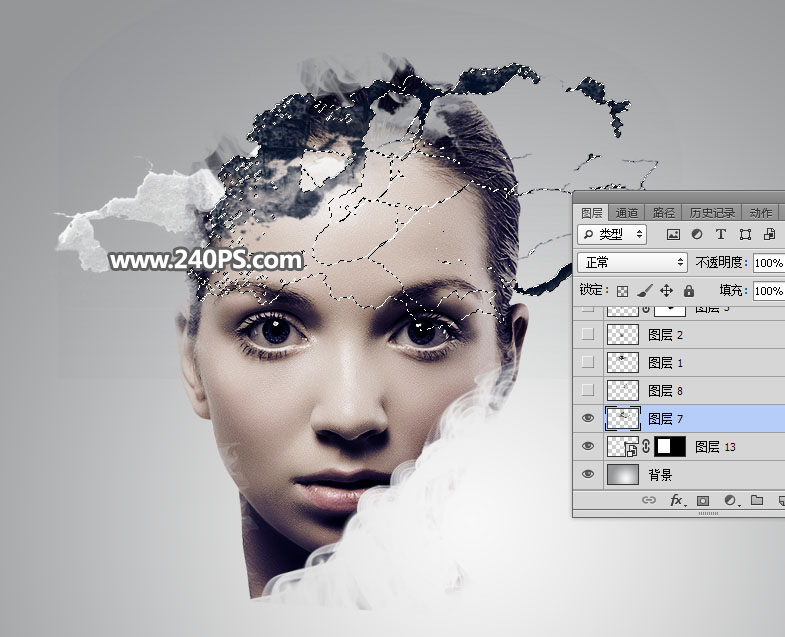 Photoshop制作水墨喷溅效果的美女头像,PS教程,PS家园网