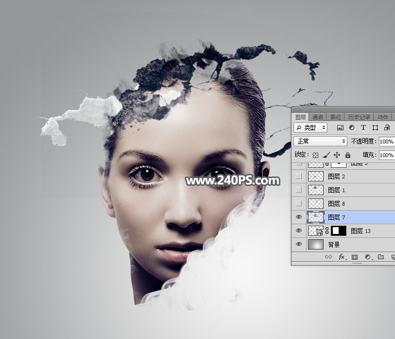 Photoshop制作水墨喷溅效果的美女头像,PS教程,PS家园网