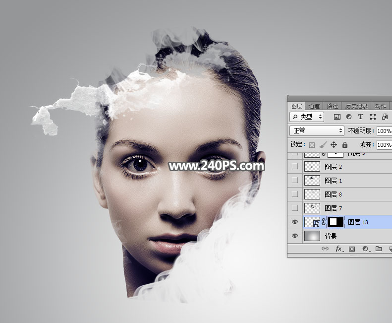 Photoshop制作水墨喷溅效果的美女头像,PS教程,PS家园网