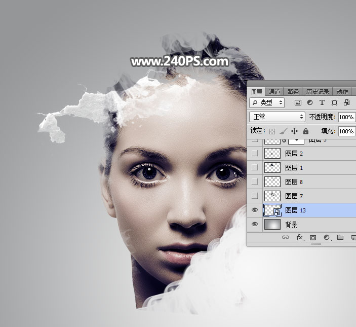 Photoshop制作水墨喷溅效果的美女头像,PS教程,PS家园网
