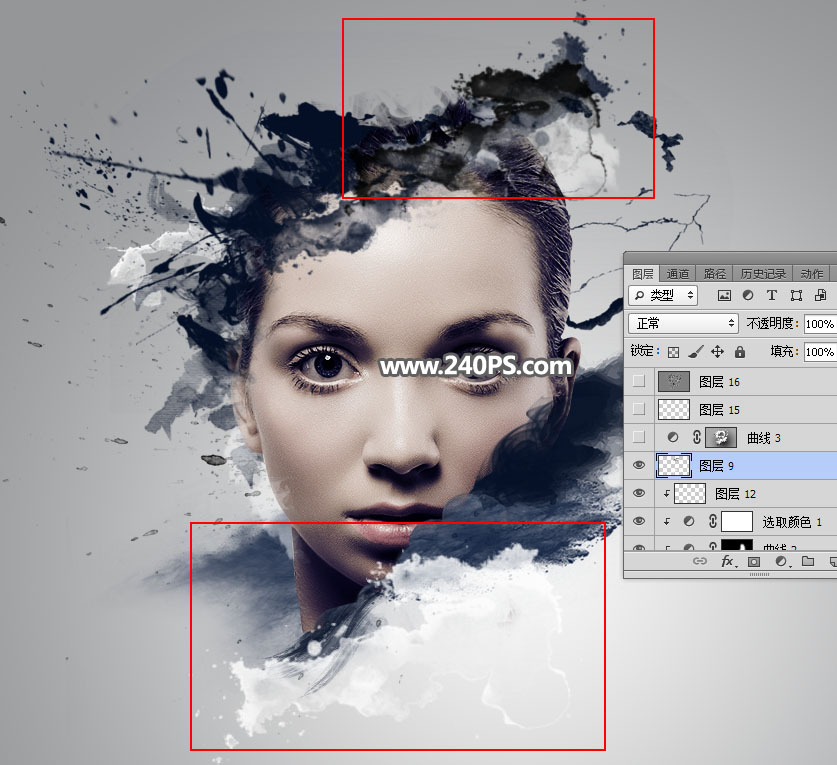 Photoshop制作水墨喷溅效果的美女头像,PS教程,PS家园网