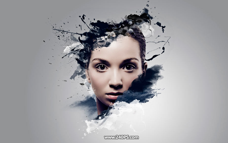 Photoshop制作水墨喷溅效果的美女头像,PS教程,PS家园网