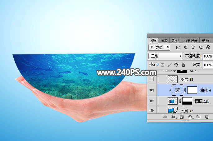 Photoshop创意合成手托着的水立方效果图,PS教程,PS家园网