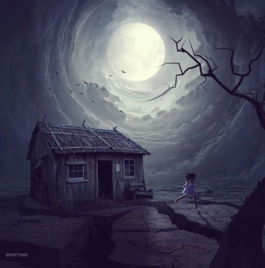 Photoshop合成月光下的少女场景