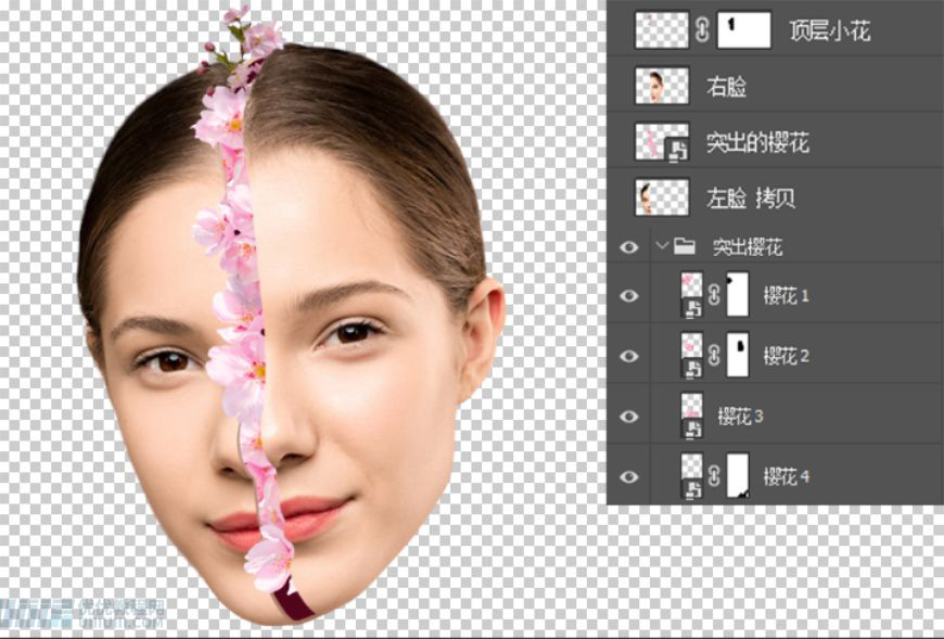 Photoshop合成创意头像长出花朵效果