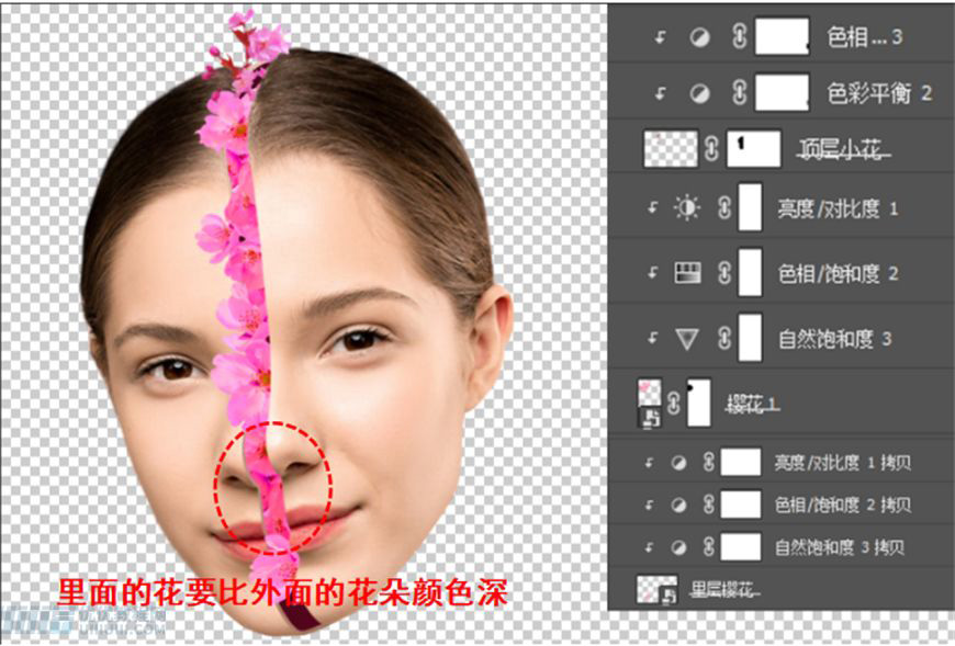 Photoshop合成创意头像长出花朵效果
