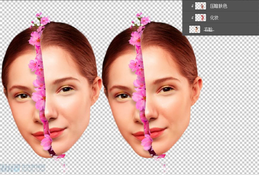 Photoshop合成创意头像长出花朵效果