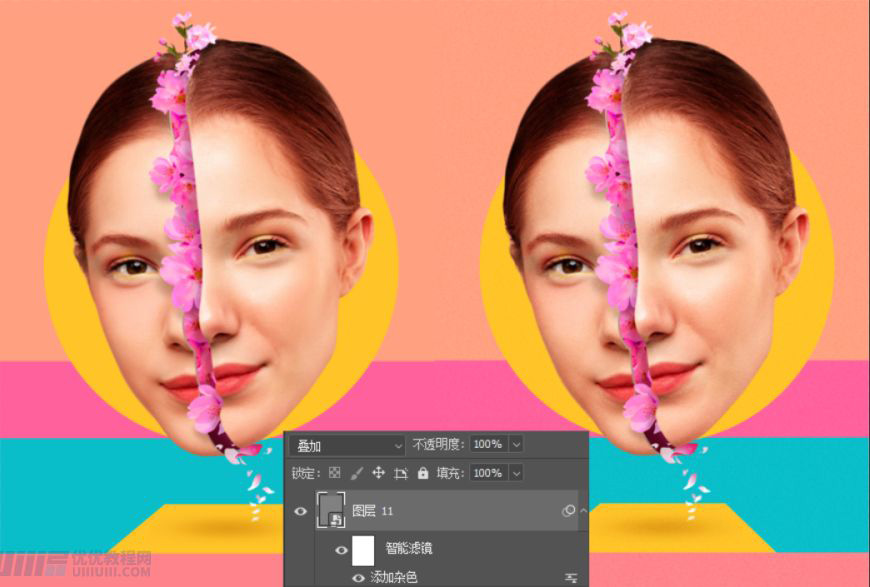 Photoshop合成创意头像长出花朵效果