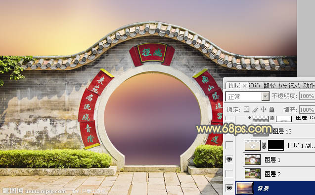 Photoshop合成中式园林黄昏美景效果,PS教程,PS家园网