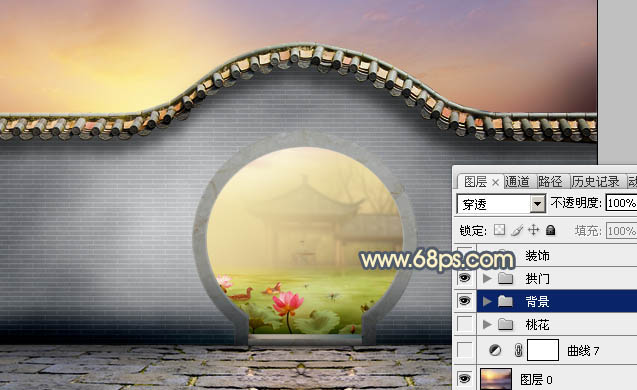 Photoshop合成中式园林黄昏美景效果,PS教程,PS家园网