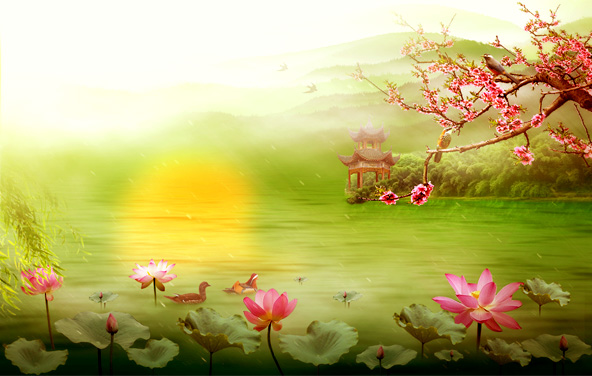 Photoshop合成中式园林黄昏美景效果,PS教程,PS家园网