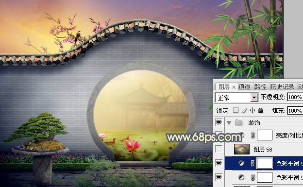 Photoshop合成中式园林黄昏美景效果,PS教程,PS家园网