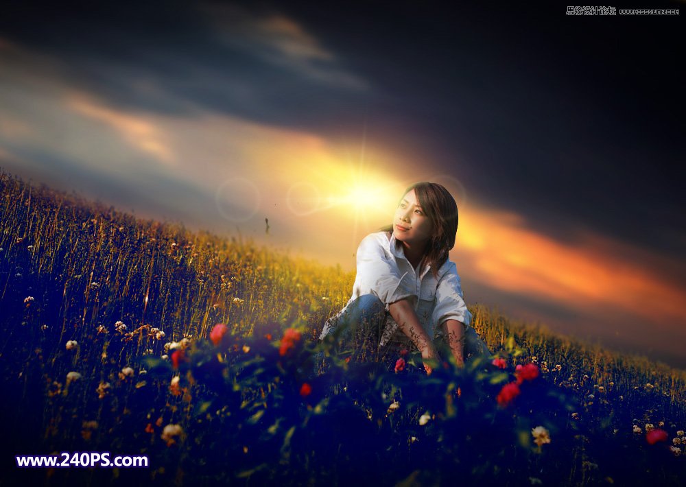 Photoshop给花园的人像照片添加唯美的霞光,PS教程,PS家园网