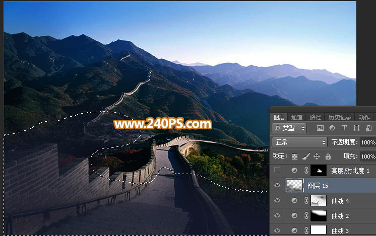 Photoshop给长城照片添加夕阳美景效果,PS教程,PS家园网