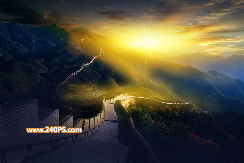 Photoshop给长城照片添加夕阳美景效果,PS教程,PS家园网
