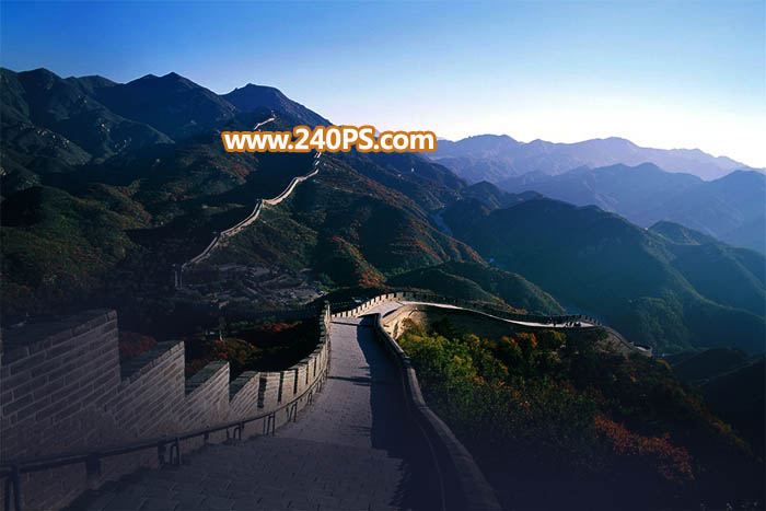Photoshop给长城照片添加夕阳美景效果,PS教程,PS家园网