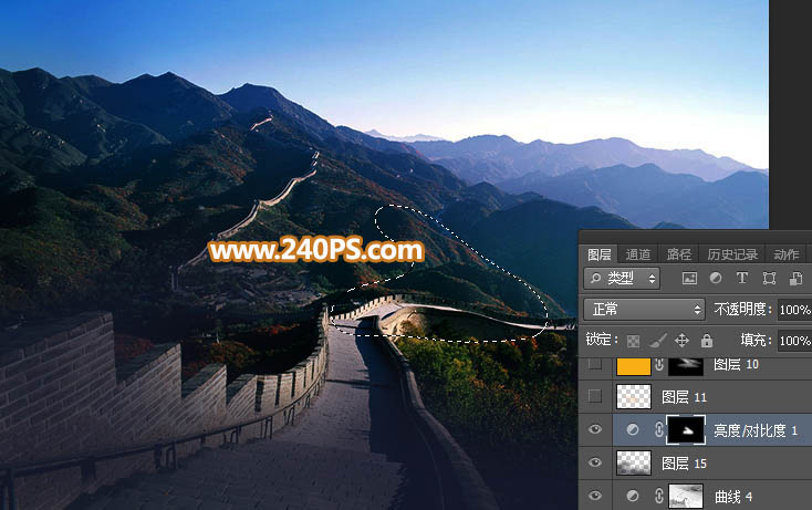 Photoshop给长城照片添加夕阳美景效果,PS教程,PS家园网