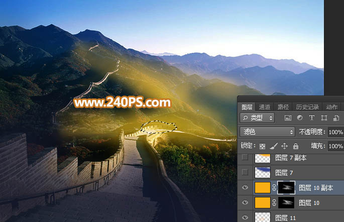 Photoshop给长城照片添加夕阳美景效果,PS教程,PS家园网
