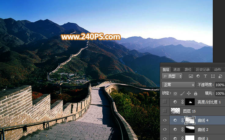 Photoshop给长城照片添加夕阳美景效果,PS教程,PS家园网