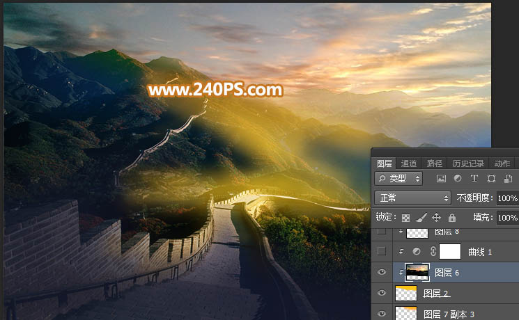 Photoshop给长城照片添加夕阳美景效果,PS教程,PS家园网