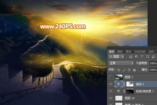 Photoshop给长城照片添加夕阳美景效果,PS教程,PS家园网