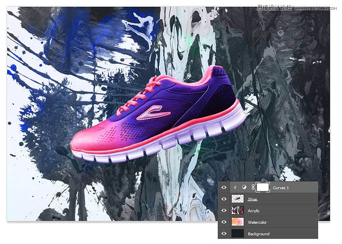 Photoshop设计喷溅牛奶装饰的运动鞋海报,PS教程,PS家园网