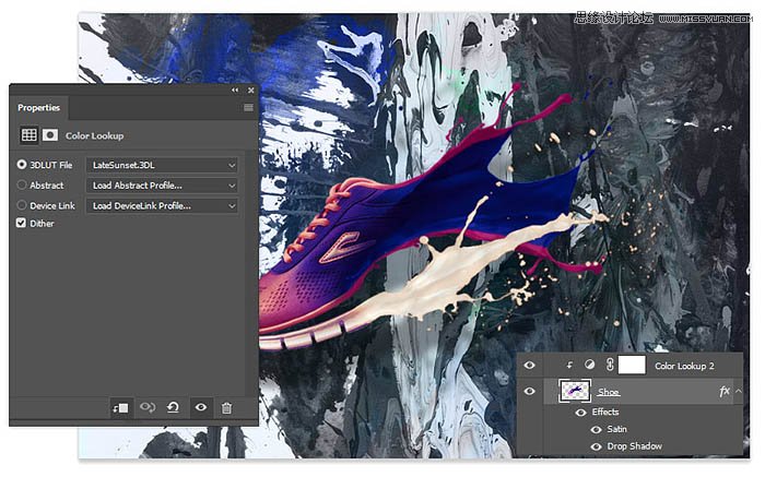 Photoshop设计喷溅牛奶装饰的运动鞋海报,PS教程,PS家园网