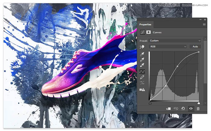 Photoshop设计喷溅牛奶装饰的运动鞋海报,PS教程,PS家园网