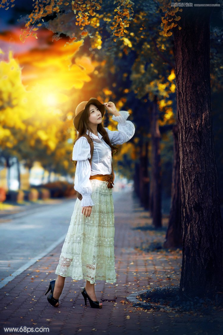 Photoshop给外景人像添加金黄色夕阳效果,PS教程,PS家园网