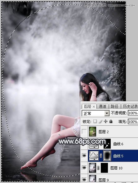 Photoshop调出河边人像黑白冷色效果