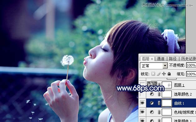 Photoshop调出外景果子照片梦幻蓝色调