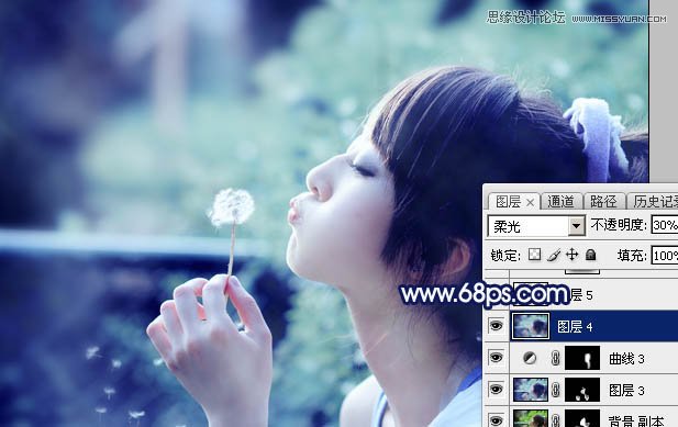 Photoshop调出外景果子照片梦幻蓝色调