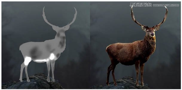 Photoshop合成头顶火焰燃烧效果的森林鹿王