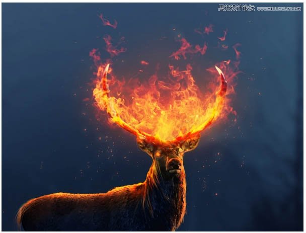 Photoshop合成头顶火焰燃烧效果的森林鹿王